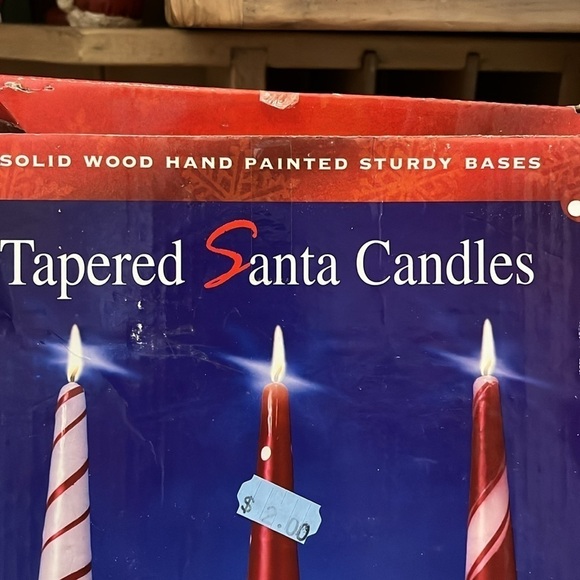 Christmas Tapered Santa Candles Set of 3 Hand-painted Wood Base New Holiday Box - Picture 3 of 6
